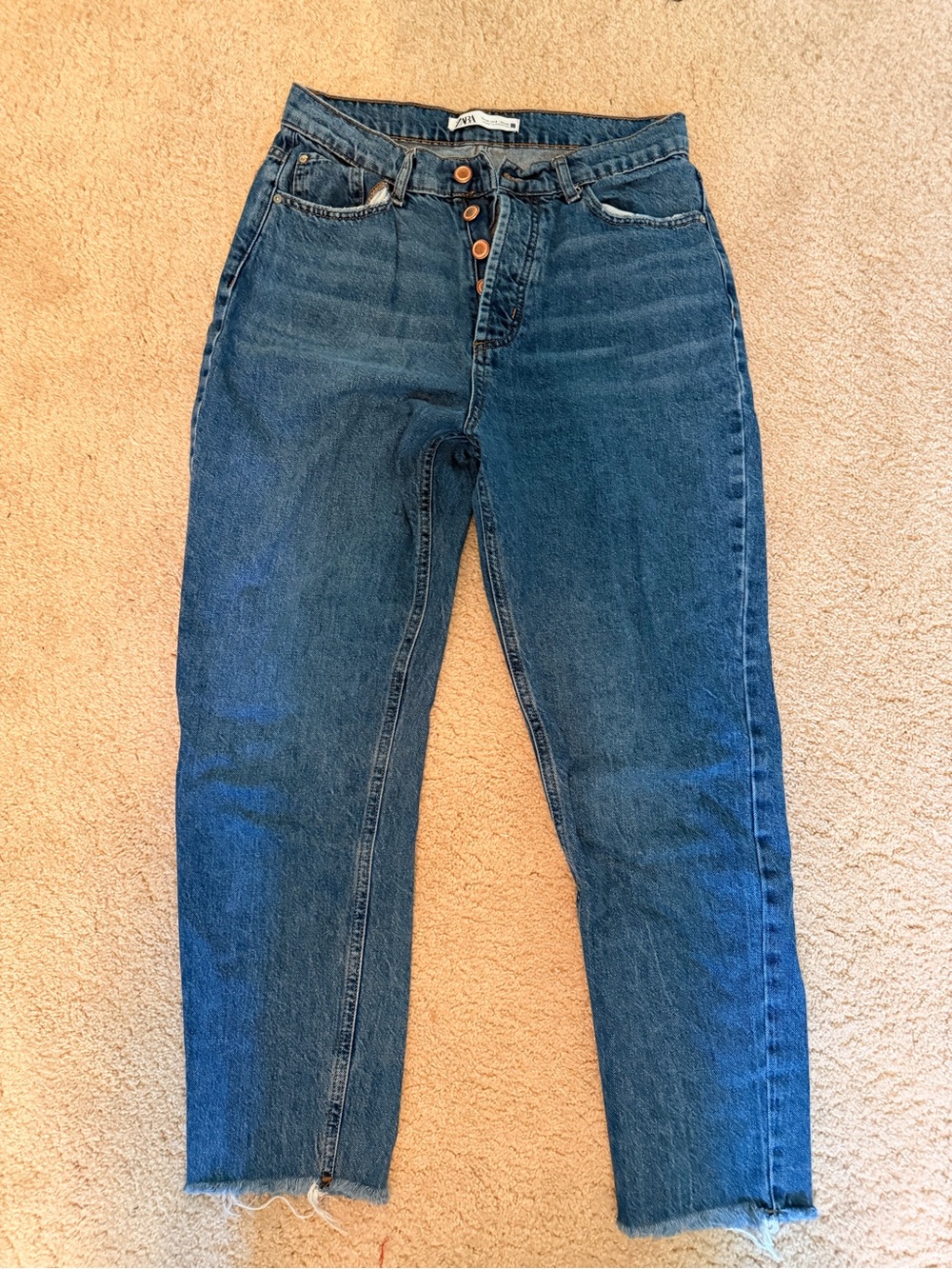 Zara Dark Blue High-Rise Button-Fly Jeans